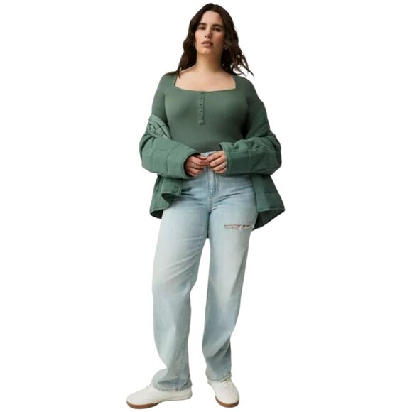 Torrid Plus Size Ribbed Square Neck Henley Blouse - Picture 4 of 13